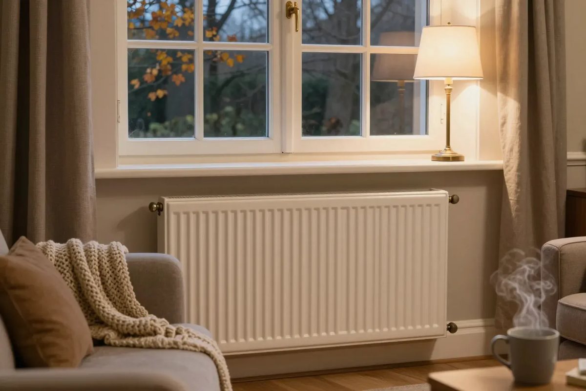 A warm radiator in a cosy living room